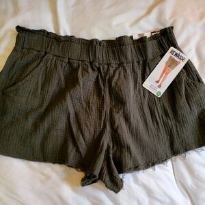 Rewash Gauze Raw Edge Olive Shorts Pull On Pockets Resort Beach XL